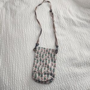 Floral Canvas Crossbody water bottle bag Cream Red Green Adjustable Strap